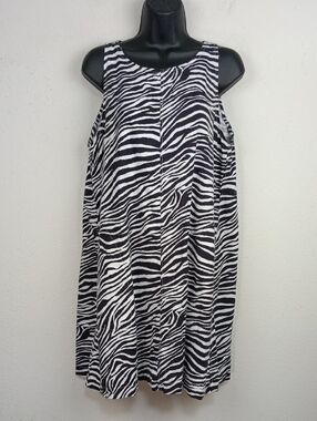For Cynthia Women's Black & White Zebra Print Linen Blend Sleeveless Dress sz M